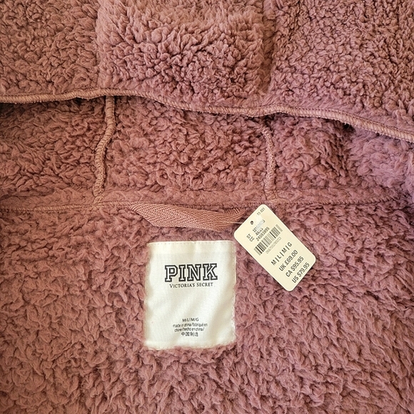 NWT PINK VICTORIA'S SECRET Sherpa Cardi Teddy Bear Jacket Soft Fleece Hoodie NEW - Picture 11 of 13